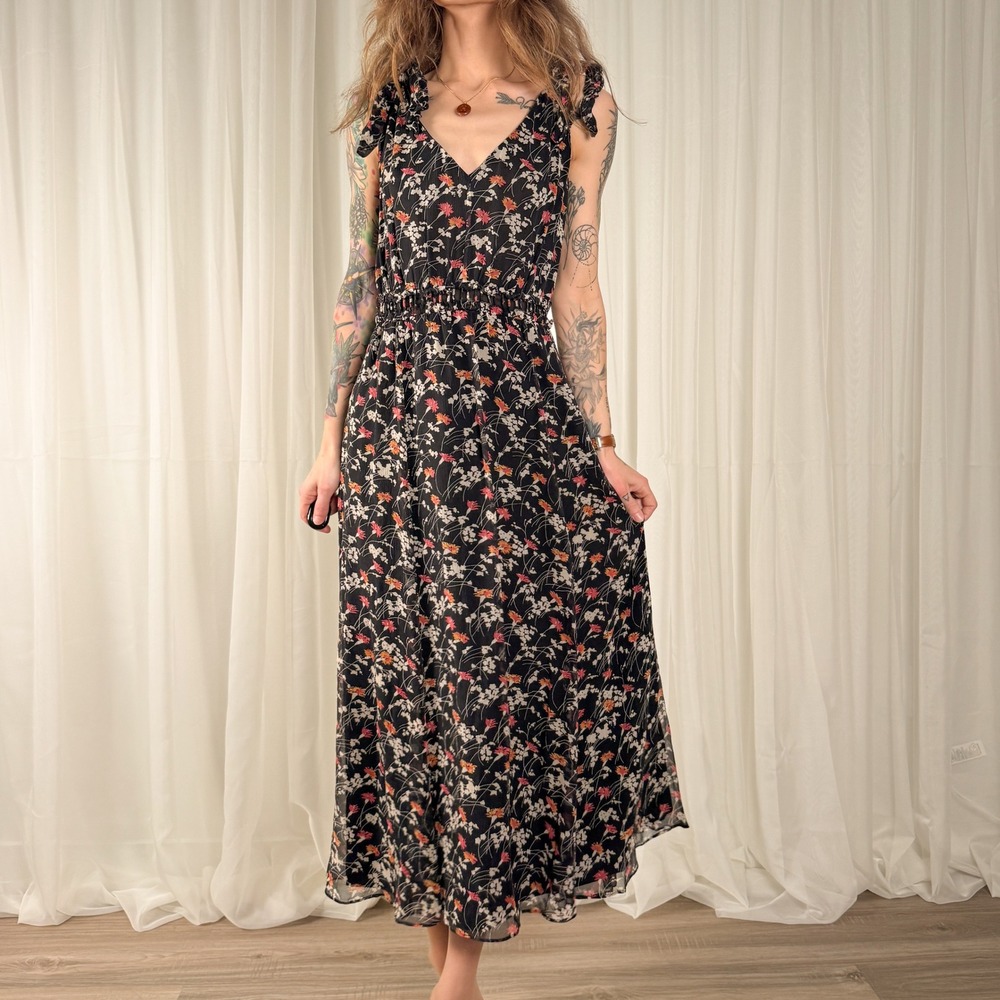 Joie Black Floral Maxi Dress Silk Lined Size 4